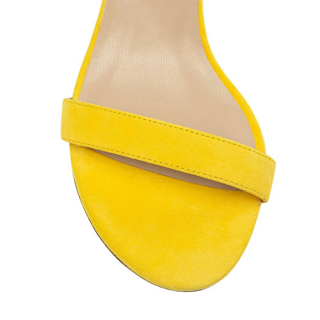 Yellow Round Toe Ankle Strap Women's Heel Sandals with Buckle