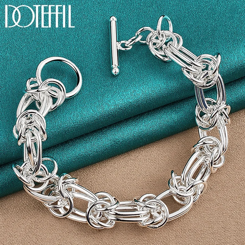 925 Sterling Silver Full Circle Ring Design Chain Bracelet For Man Women Jewelry