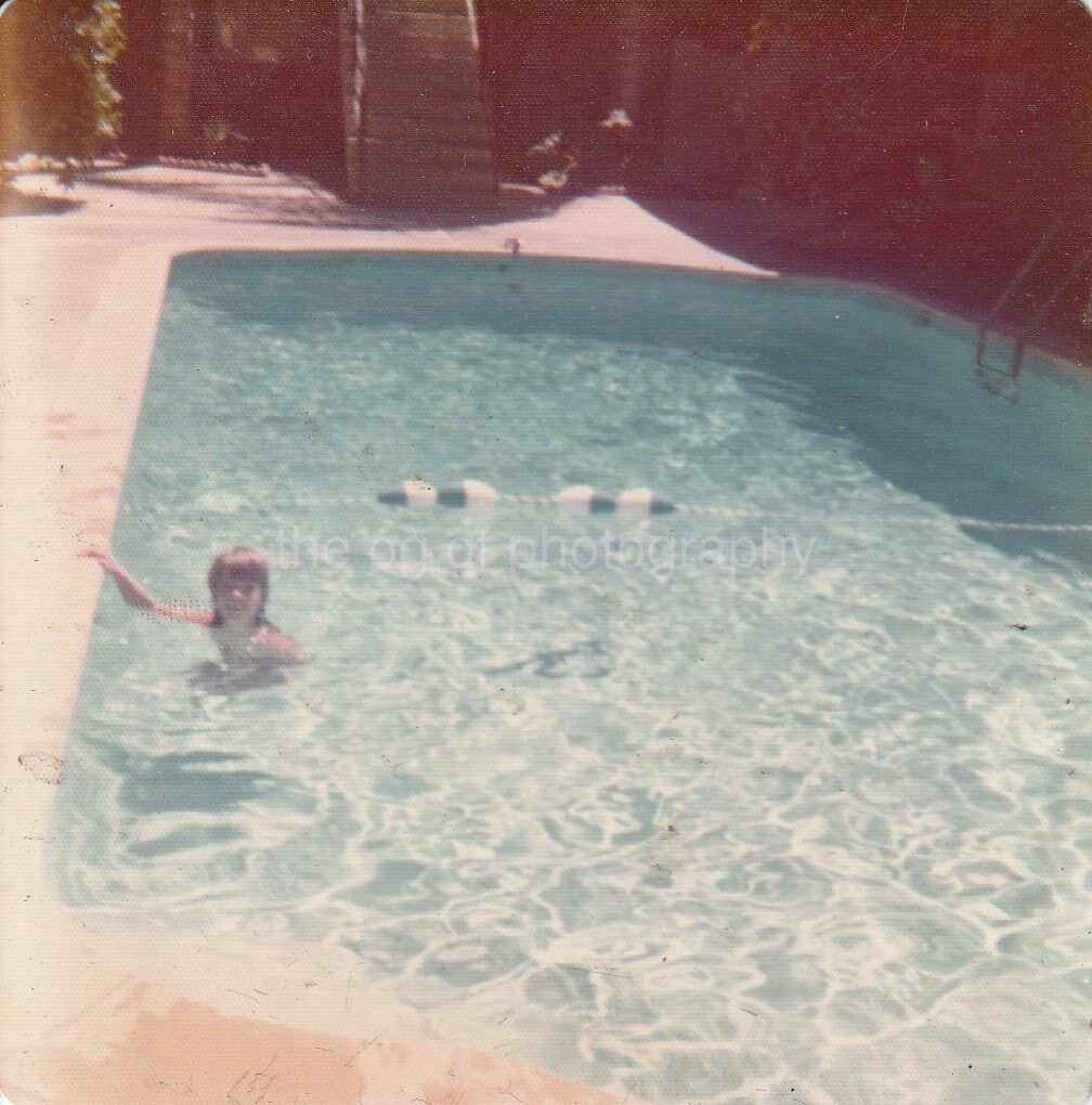 Pool Kid FOUND Photo Poster paintingGRAPH ColorOriginal Snapshot VINTAGE 89 5 E