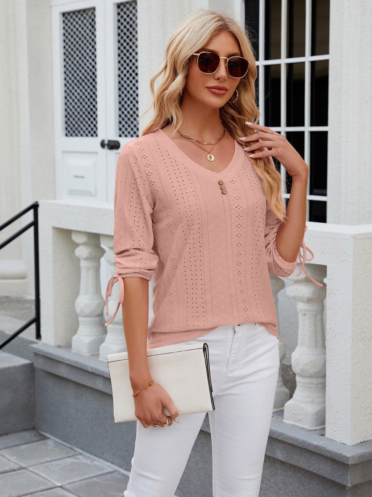 Grey Ribbed Knit Top with Short Sleeves