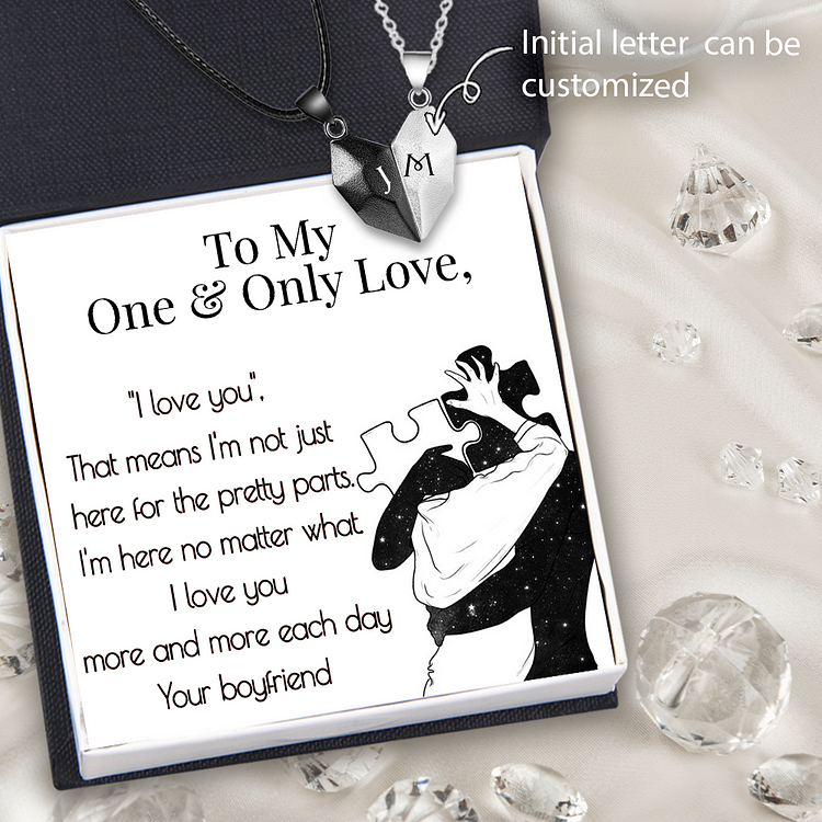 To My Only Love Magnetic Heart Necklace Custom Initial Two Souls One Heart Necklace