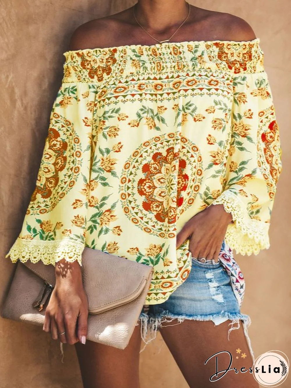 Printed Casual Off Shoulder Tops