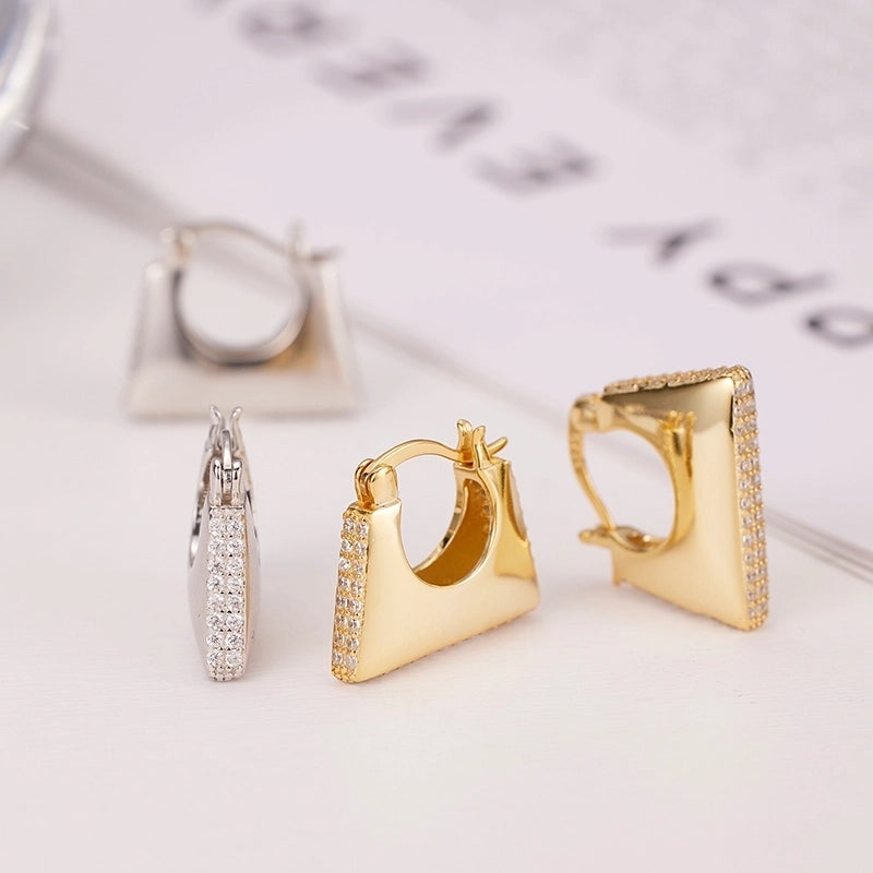 1 Pair 18K Gold Plated White Gold Plated 925 Sterling Silver Zircon Solid Color Earrings