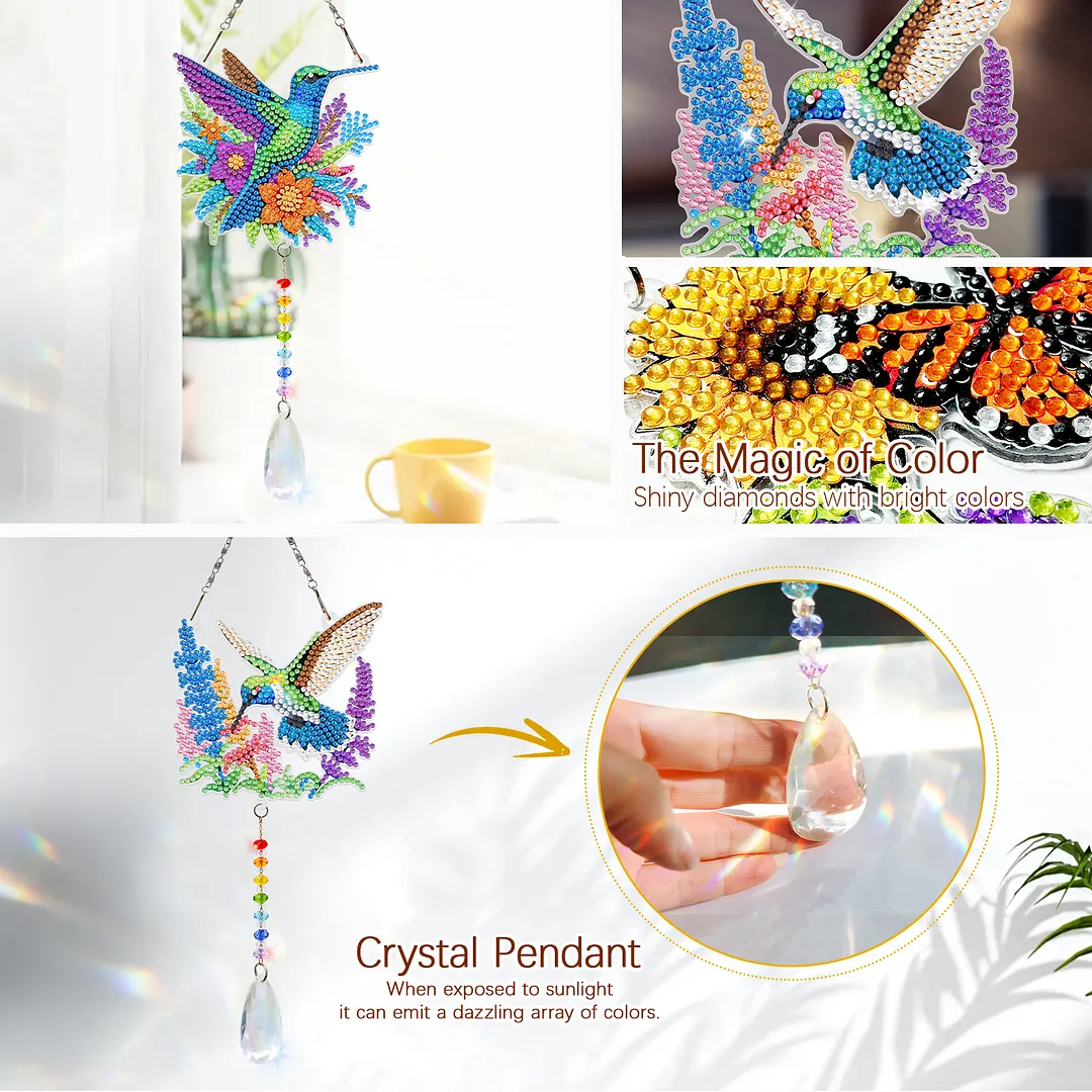 2Pcs Hummingbird DIY Double-Sided Diamond Painting Hanging Kits Diamond Painting Suncatcher Craft Kit for Home Garden Wall Decor Gift