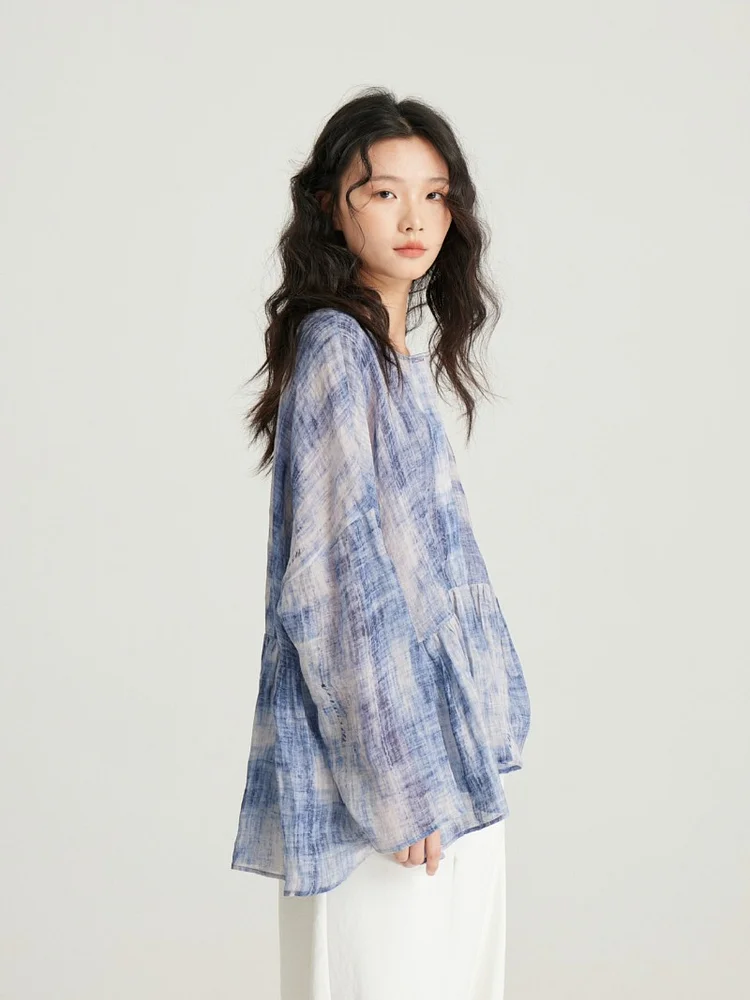 Casual Ramie Printed Shirt Top and Halter Dress Two Piece Set