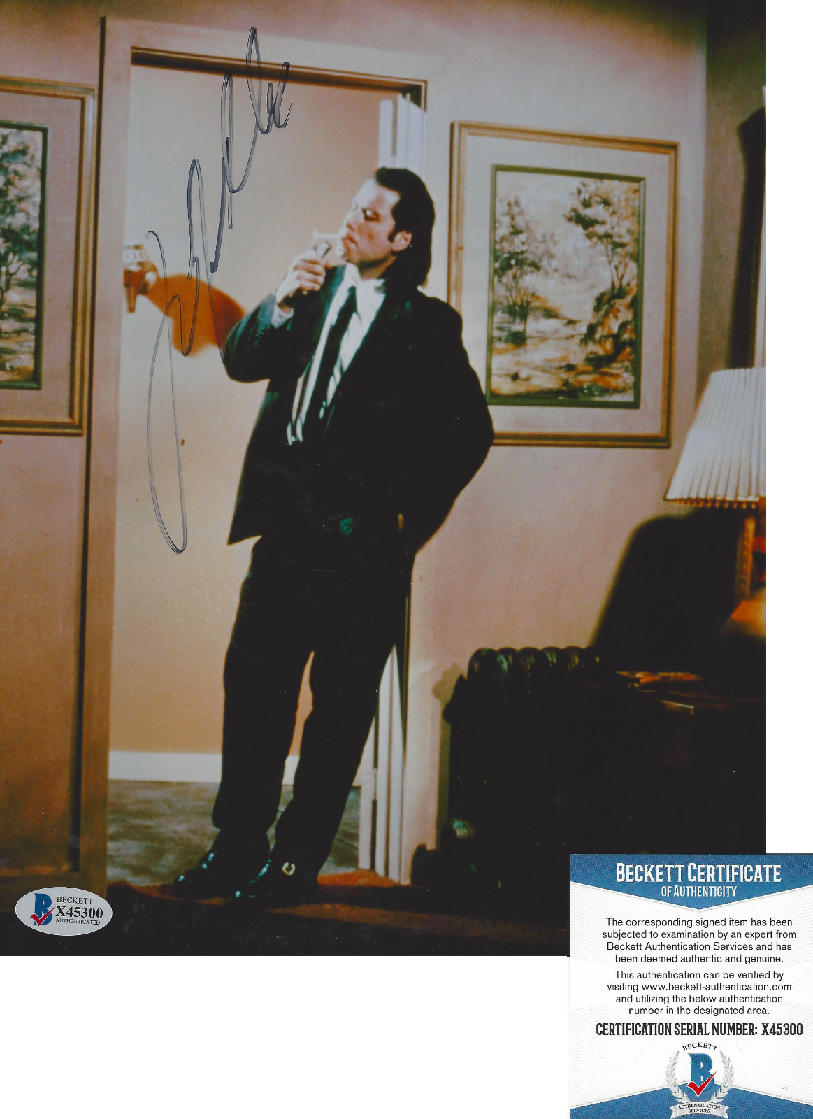 JOHN TRAVOLTA SIGNED 'PULP FICTION' 8x10 MOVIE Photo Poster painting E ACTOR BECKETT BAS COA