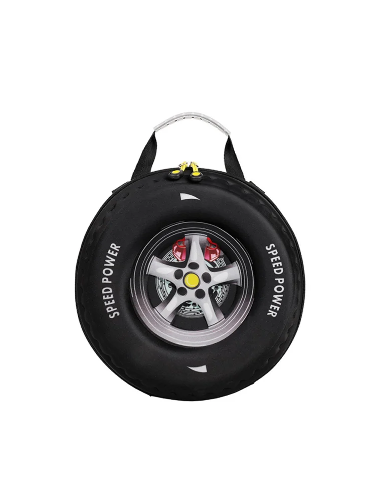 Cartoon Car Tyre Backpack Kids Lovely Nylon Kindergarten Schoolbag (Black)