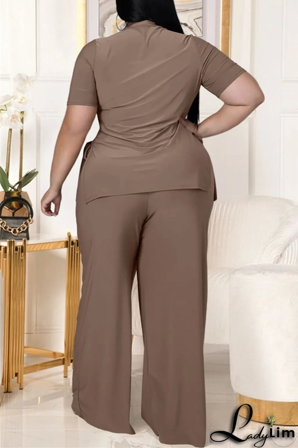 Black Fashion Casual Solid Bandage Slit Turtleneck Plus Size Two Pieces