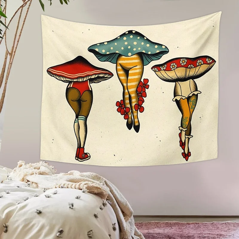 Botanical Cactus Tapestry Wall Hanging Sexy mushrooms girl Chart Hippie Bohemian Tapestries Psychedelic Witchcraft Home Decor