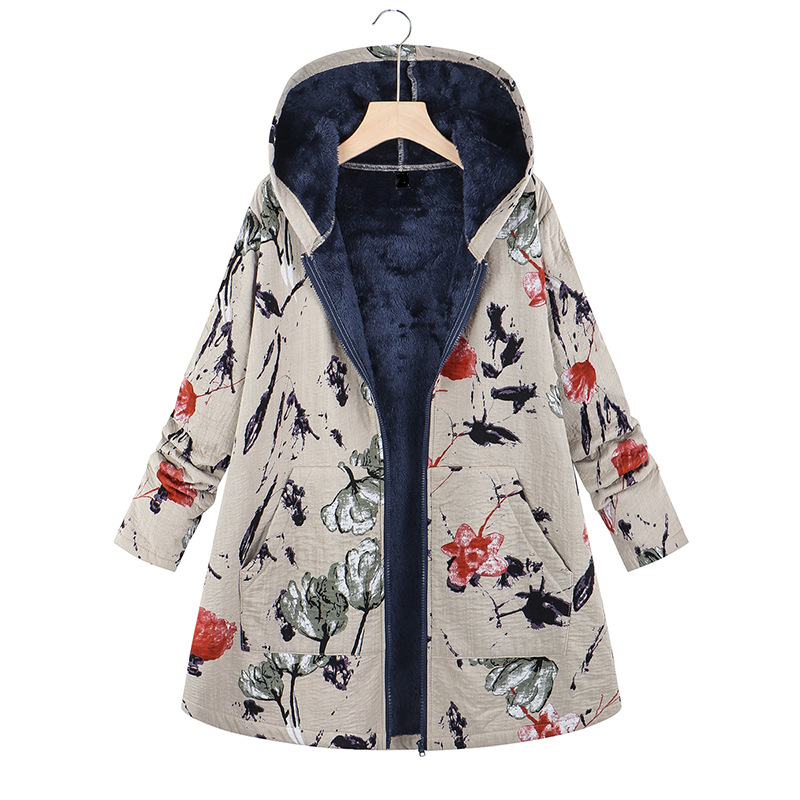 Casual Printing Fleece Hooded Cotton Coat wearshes