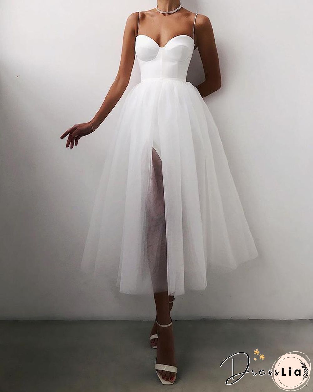 Spaghetti Strap Plain Sheer Mesh Evening Dress P15389