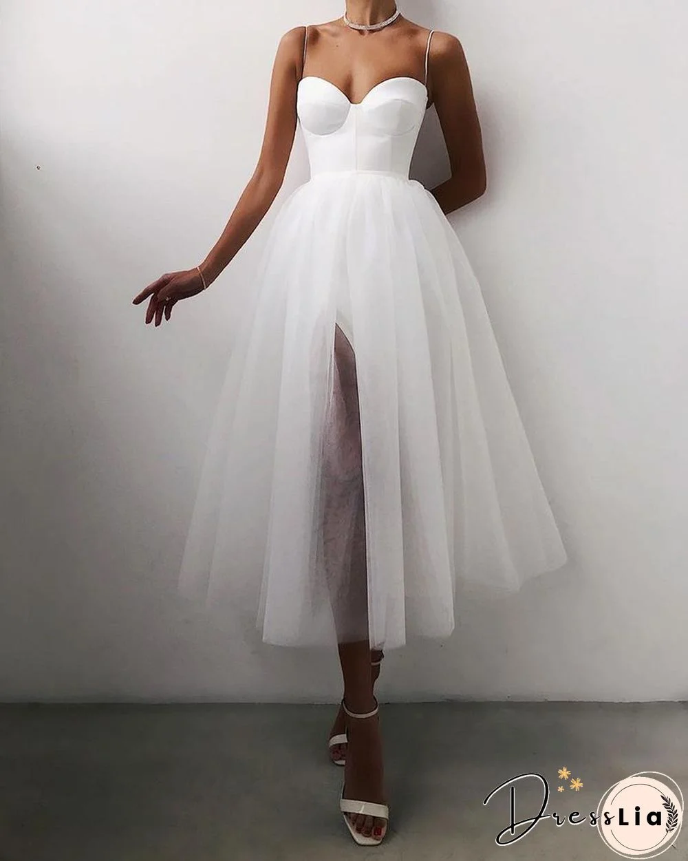 Spaghetti Strap Plain Sheer Mesh Evening Dress P15389