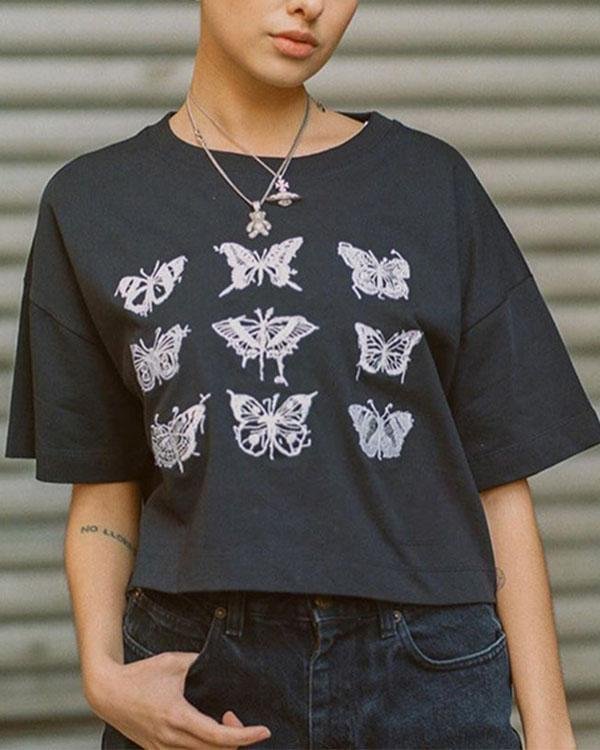 Girls Cool Streetwear Butterfly Printed Tops - Chicaggo