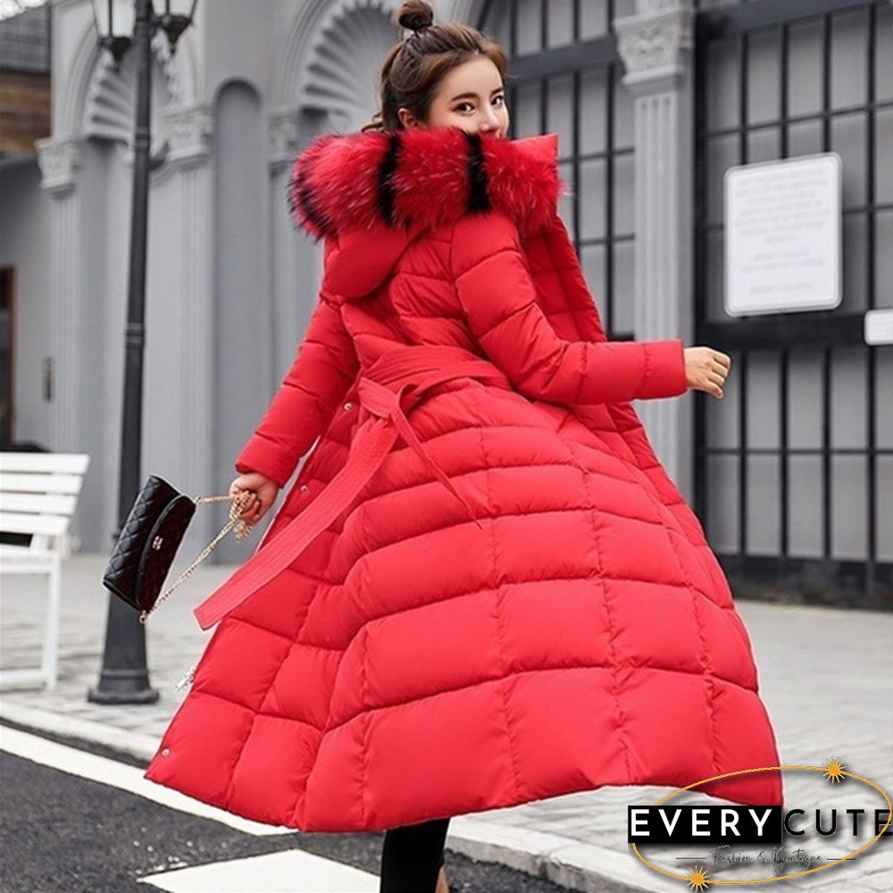 Womens Winter Fashion Coats Parkas Jackets Casual Hooded Down Mid-Length Removable Fur