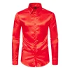 Men's Satin Nightclub Lined Long Sleeve Shirt Performance Shirt