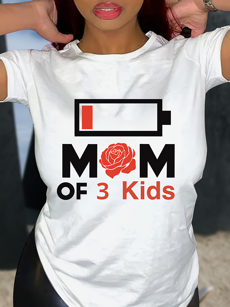 Comstylish Stylish Mom of Three Kids Print Crew Neck Cozy T-Shirt