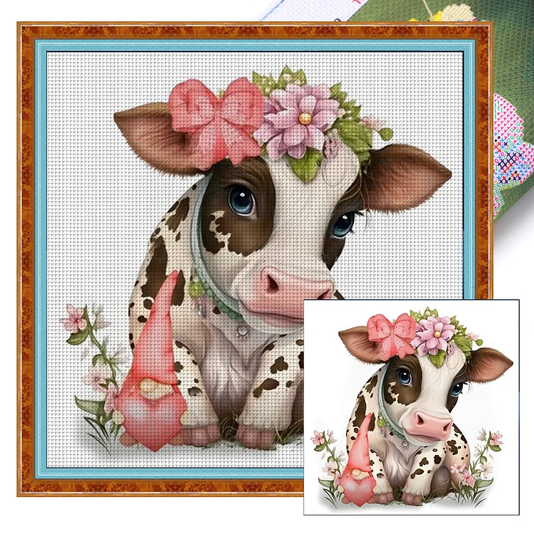 Cute Pink Cow (40*40cm) 11CT Stamped Cross Stitch gbfke