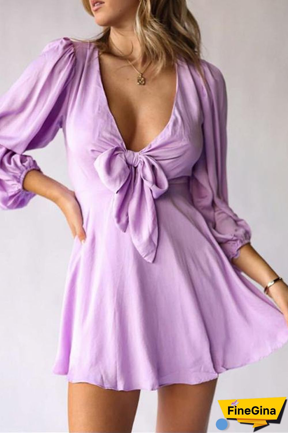 Bow Tie Deep V Neck Mini Dress