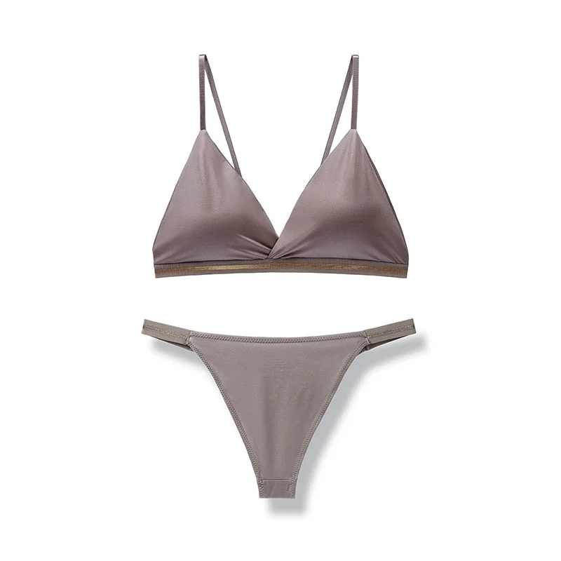 1set Women's Lingerie Bra Brief Sets Woman Bralette Active Bras Seamless Wire Free Ice Silk Bras Panties New Underwear For Woman