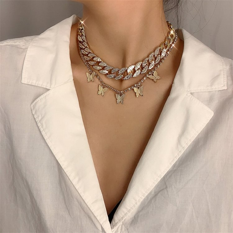 Butterfly Pendent Necklace With Free Cuban Link Chain
