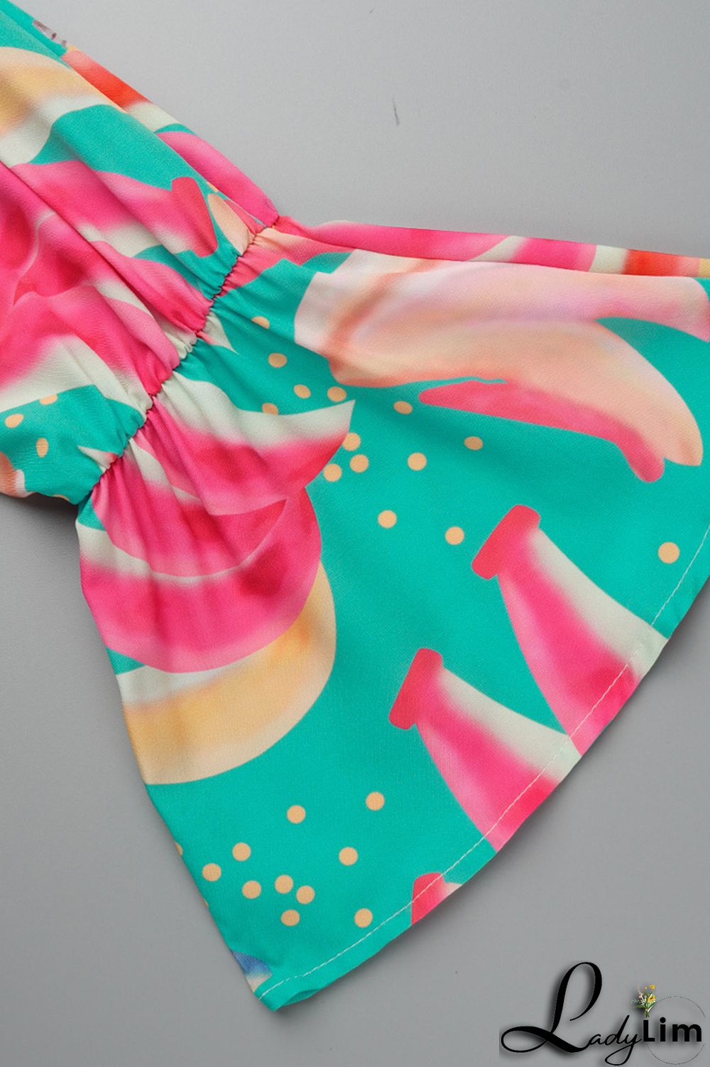 Orange Fashion Sexy Print Backless Slit Off the Shoulder Long Sleeve Two Pieces