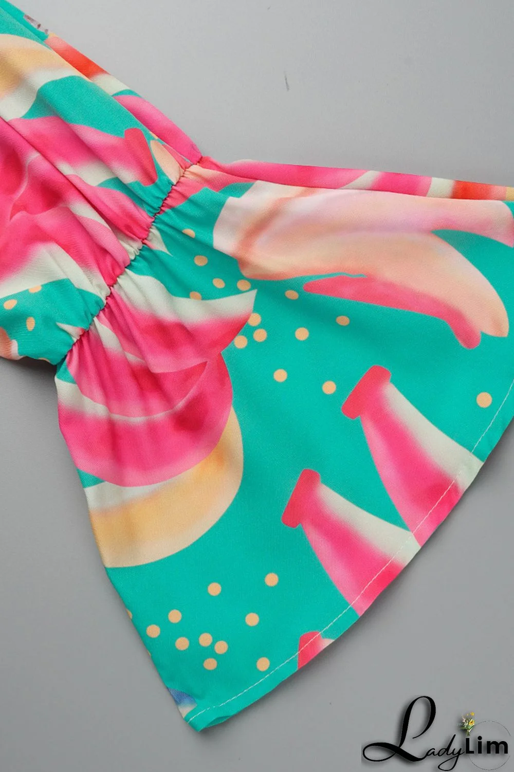 Orange Fashion Sexy Print Backless Slit Off the Shoulder Long Sleeve Two Pieces