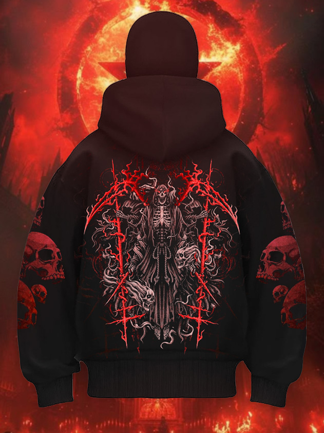 Art Satanic Devil Grim Reaper Oversized Men's Balaclava Hoodie