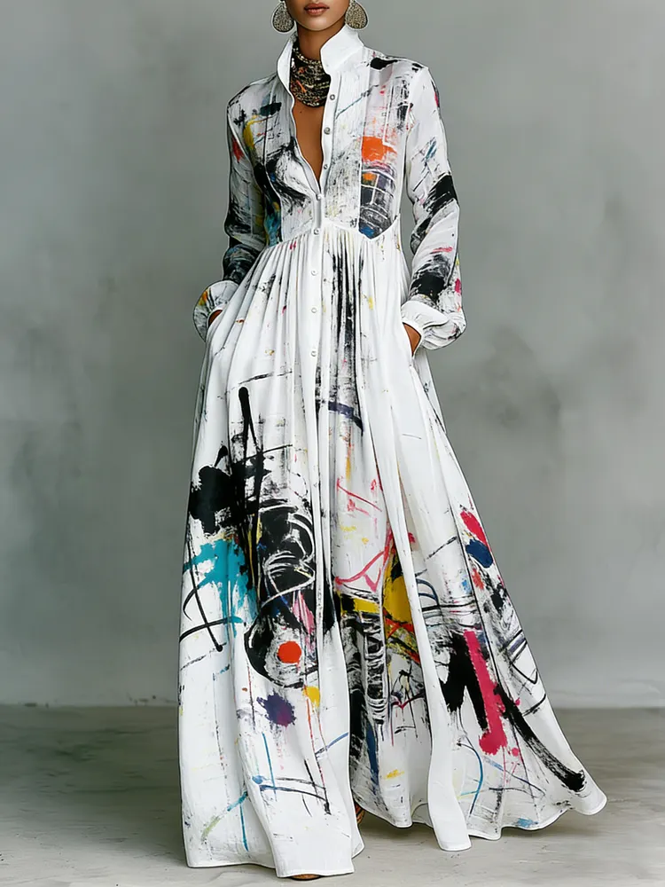 Women's Vintage print Elegant Romantic Vacation Maxi Dress