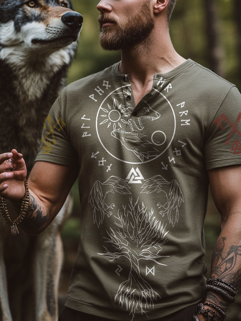 Men's casual short-sleeved Viking totem Yuktlahil pattern / Rvogue / Rvogue