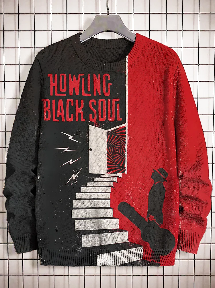Men's Howling Black Soul Music Art Print Knit Sweatshirt
