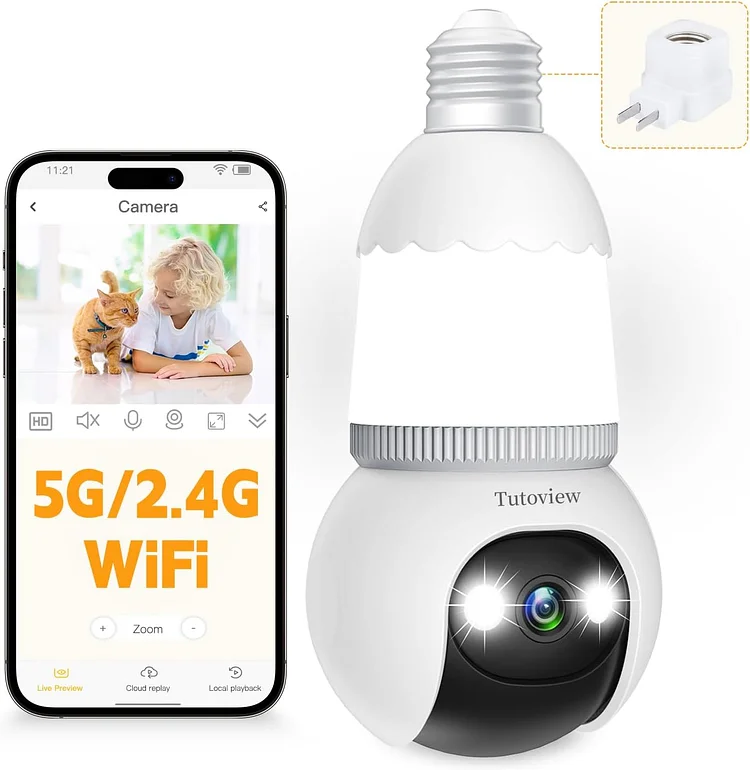 ✨4MP Light Bulb Security Camera 5G&2.4GHz Wireless Outdoor Indoor Camera with Night Vision