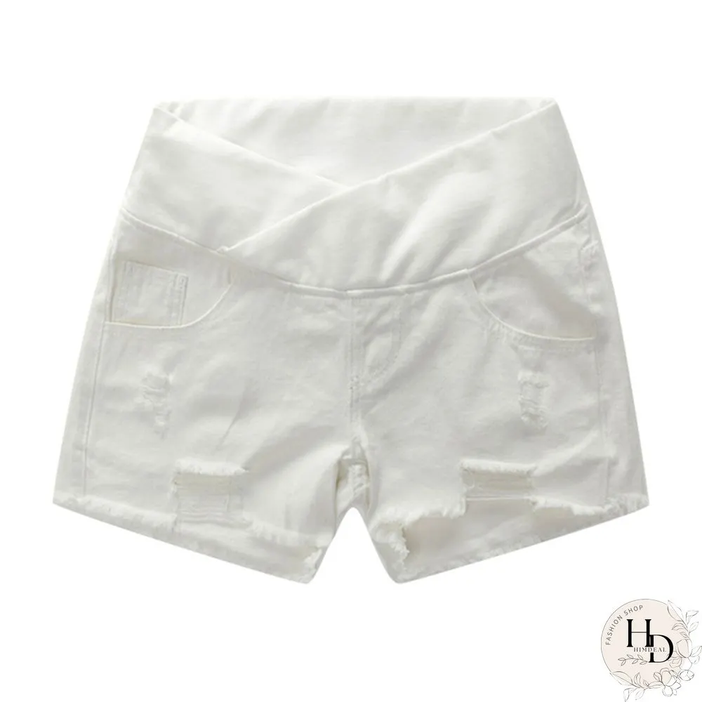 Pregnancy Women's Ripped Denim Shorts Summer Maternity Shorts Pregnant Loose Belly Elastic Jeans