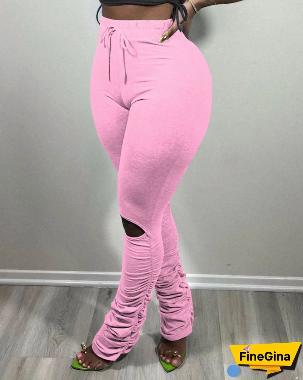 Cutout Ruched Drawstring Casual Pants