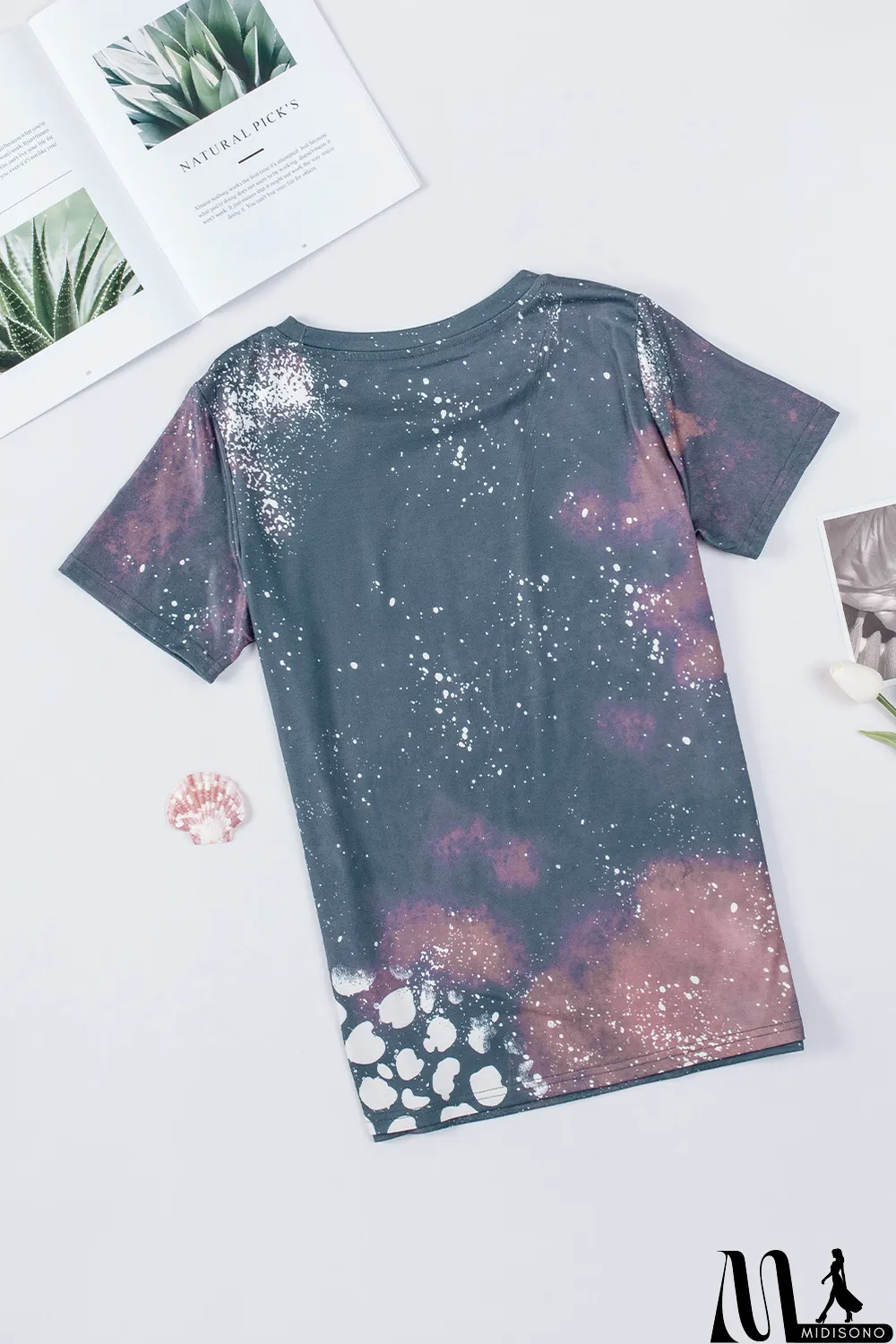 MidiSono - Blank Apparel - Multicolor Crew Neck Bleached Tie-dye Basic Tee