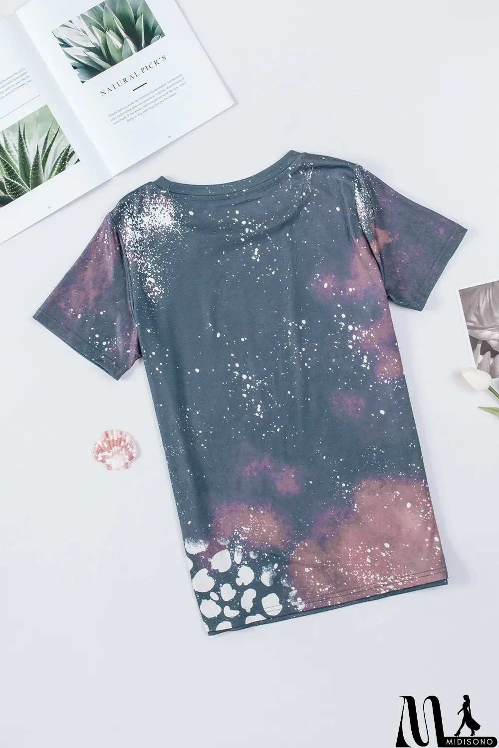 MidiSono - Blank Apparel - Multicolor Crew Neck Bleached Tie-dye Basic Tee