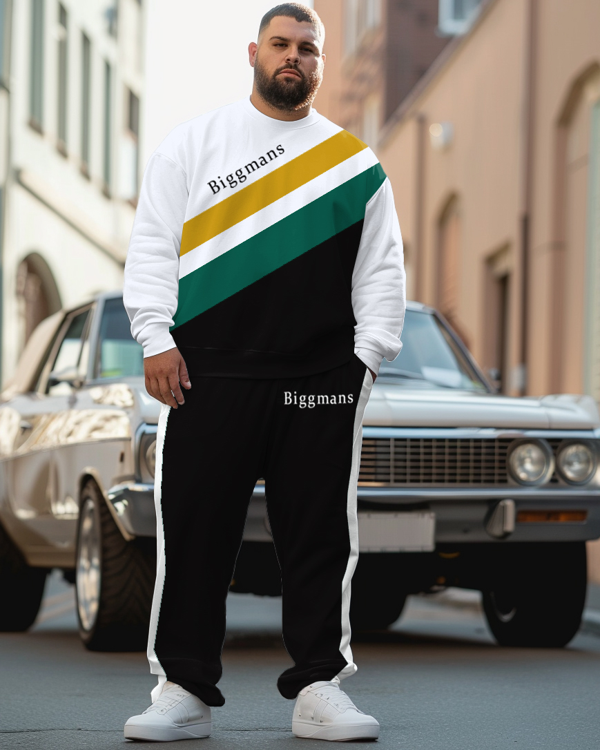 Men's Plus Size Simple Colorblock Alphabet Sweatshirt Two-Piece Set