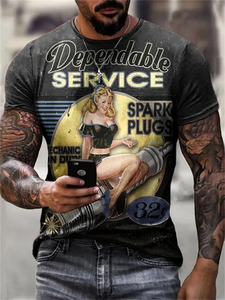 New Men's Short-sleeved T-shirt 3D Digital Printing Tops Pattern Printing Round Neck Letter T-shirt