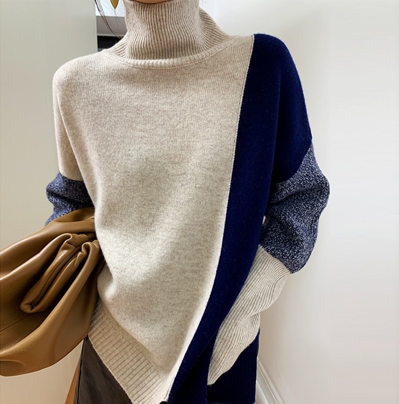 High Neck Contrast Sweater