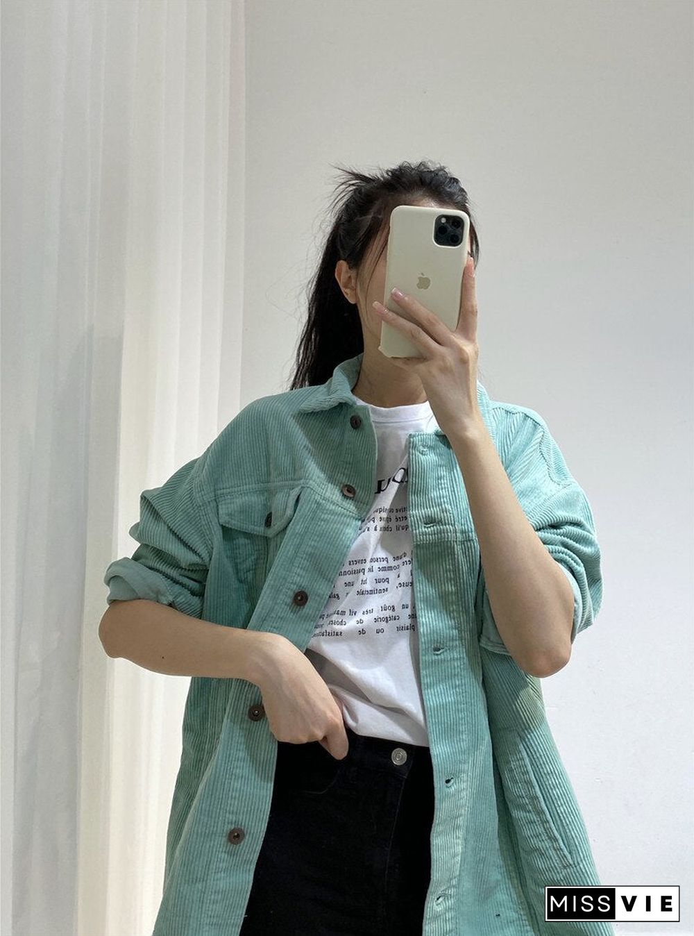 New Women Vintage Green Blue Warm Corduroy Jacket Coat Casual Boyfriend Loose Outwear Tops Female Abrigos Mujer Invierno