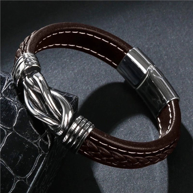 Retro Punk Geometric Pu Leather Knitting Men's Bracelets