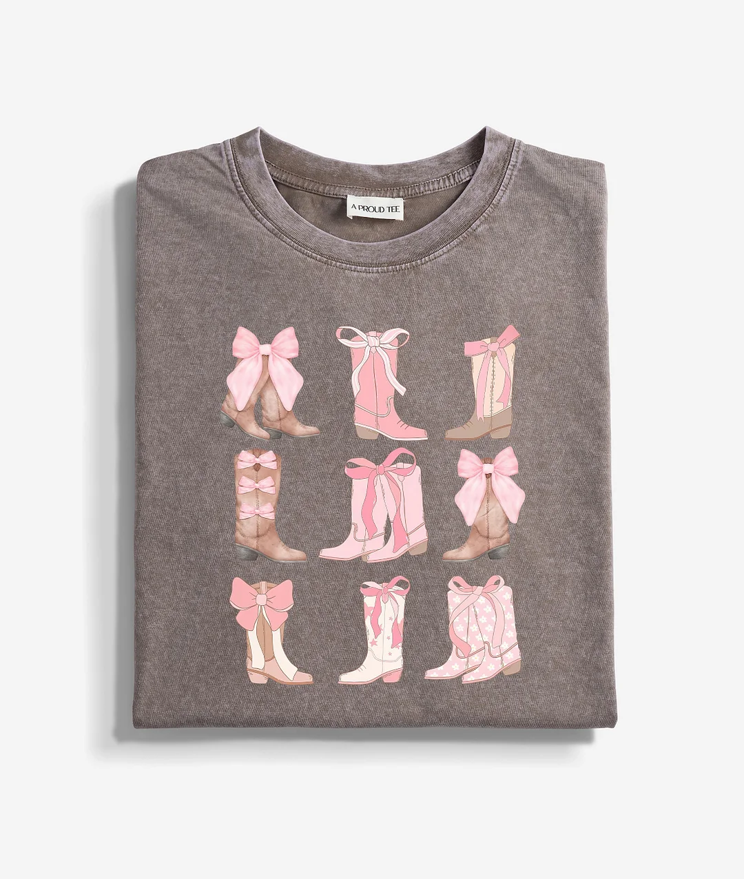 Pink Bow Cowgirl Boots Washed T-shirt