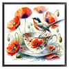 Poppy Bird Teacup-14CT Counted Cross Stitch 40*40cm/15.75*15.75in