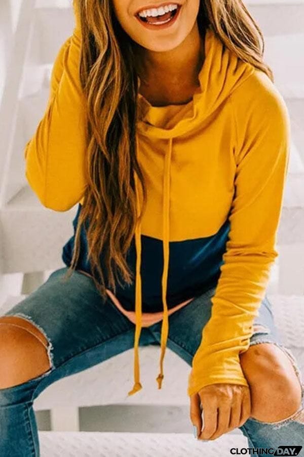 Long Sleeve Color Block Hooded Sweatshirt