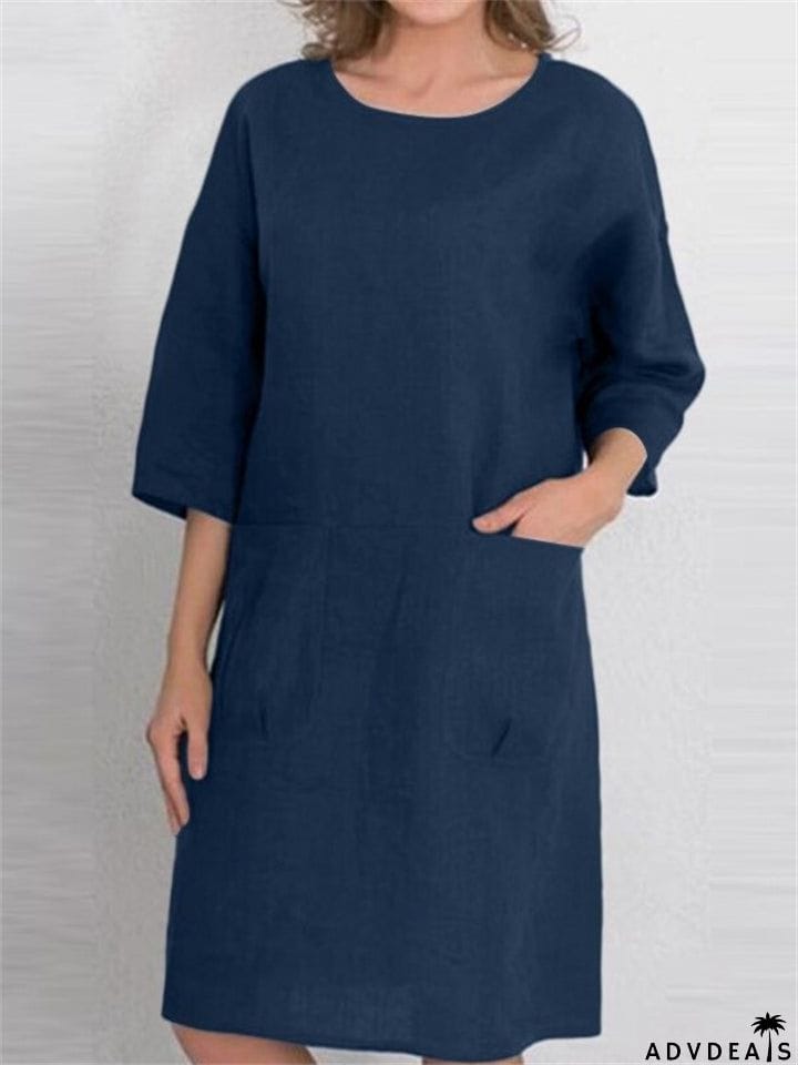 Women's Simple Crewneck Half Sleeve Solid Color Dresses