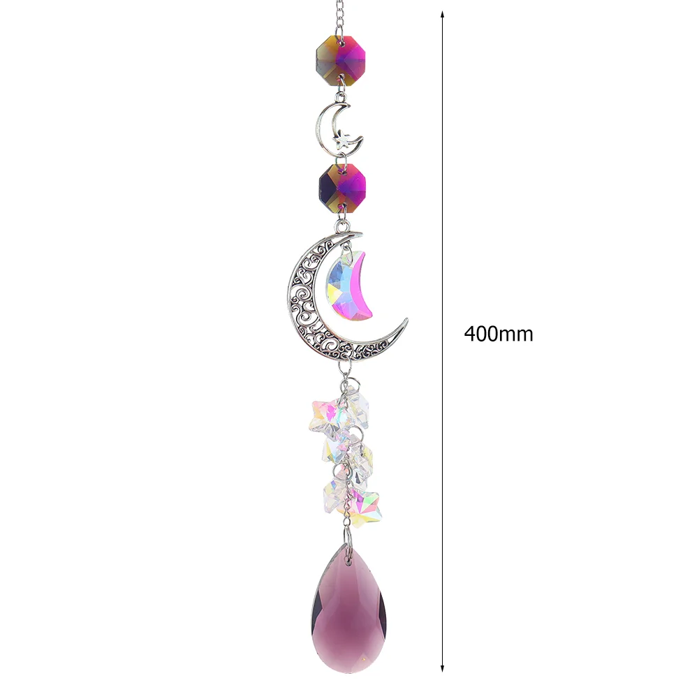 Crystal Diamond Wind Chimes Metal Hexagon Star Moon Hanging Ornaments Decor