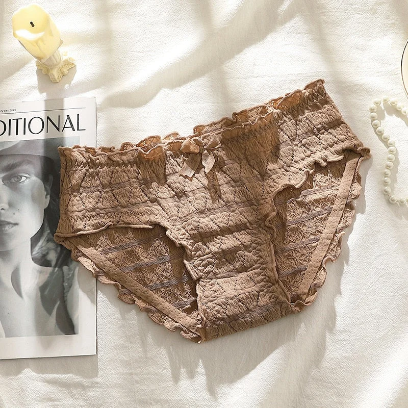 French Sexy Panties Plus Size Women's Cotton Underwear Girls Fashion Comfort Briefs Sexy Lace Underpants Female Bow Lingerie