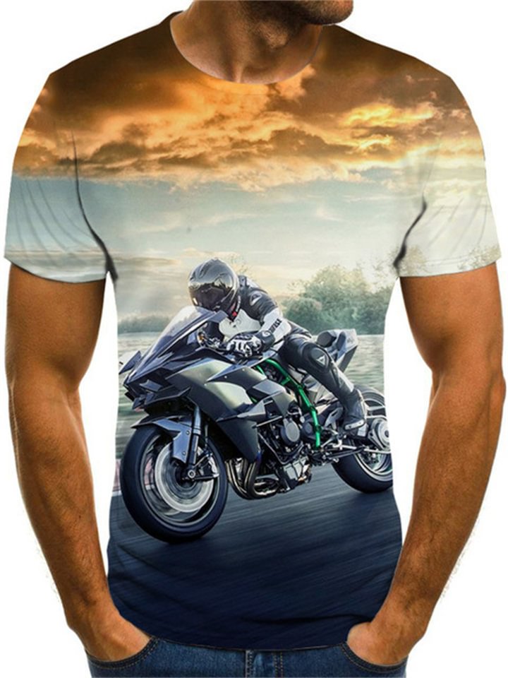 Cool Biker 3D Digital Print Street Trend Men's Sports Short-sleeved T-shirt -vasmok