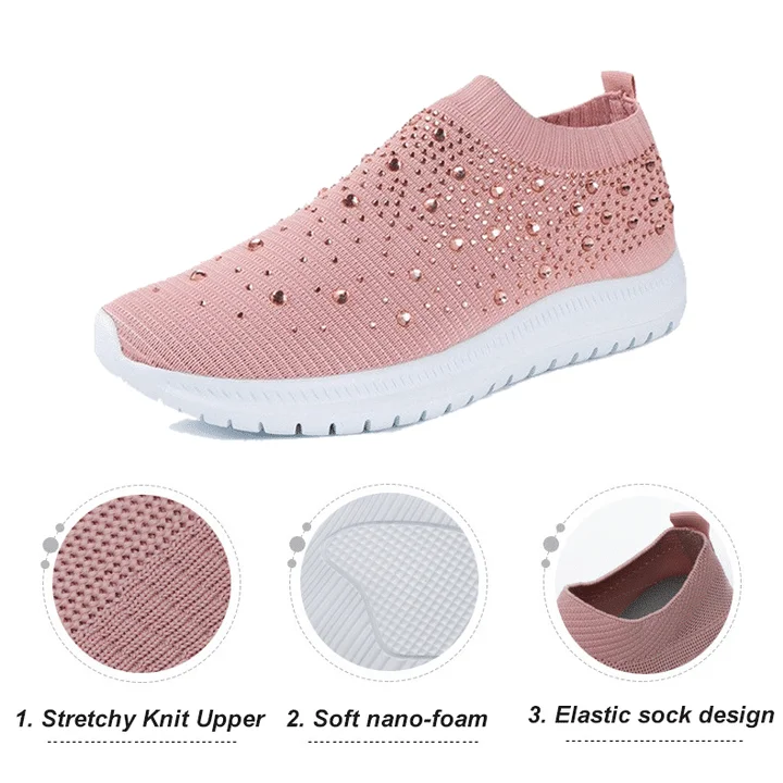 Women's Crystal Breathable Orthopedic Arch Support Slip-On Walking Sneakers Shoes