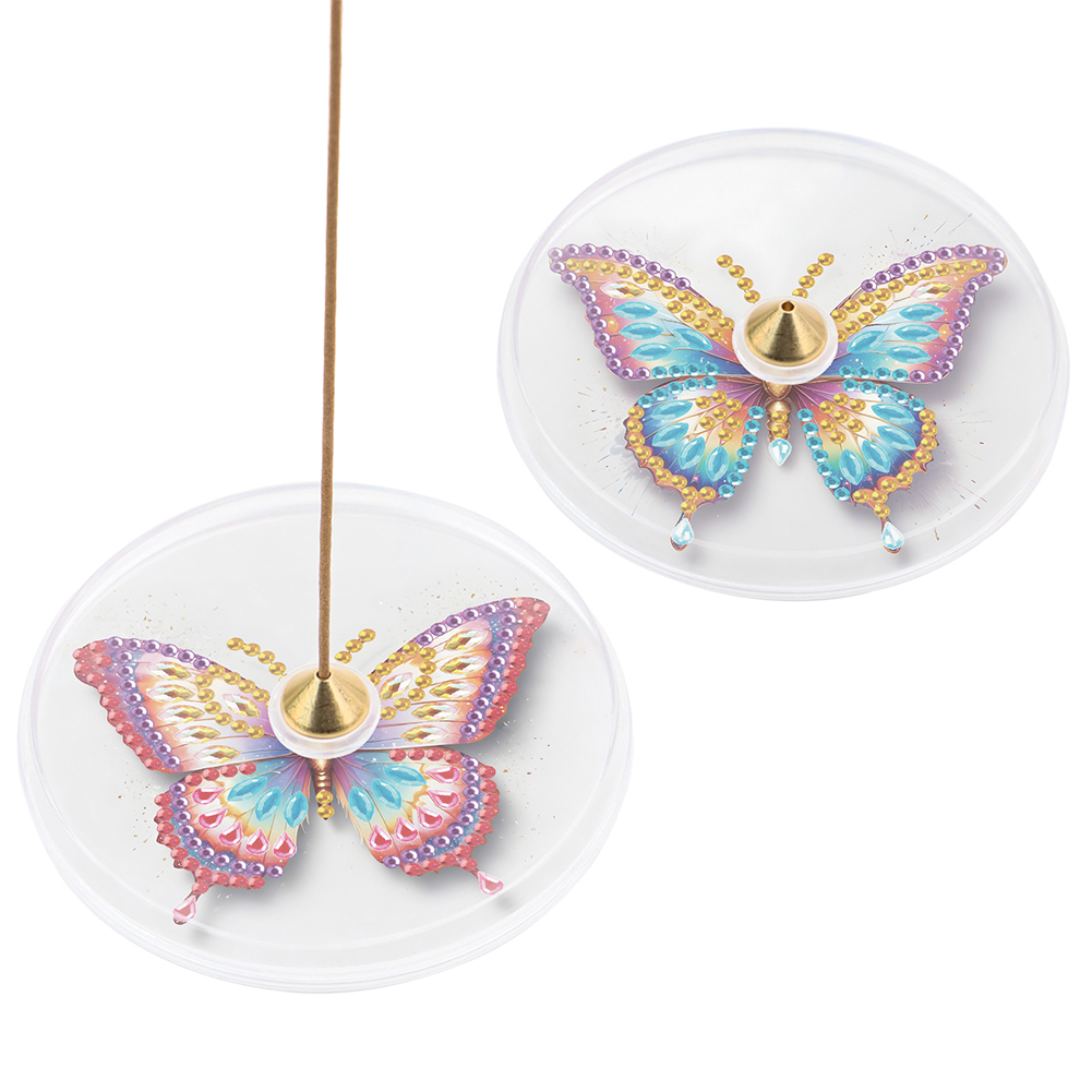 2Pcs Acrylic Special Shaped Butterfly 5D DIY Diamond Painting Incense Holder