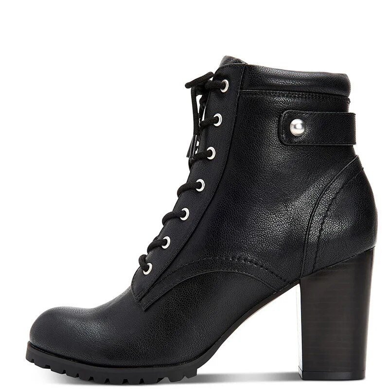 TAAFO Black Zipper Ankle Boots High Chunky Heels Round Toe Woman Booties Ladies Shoes